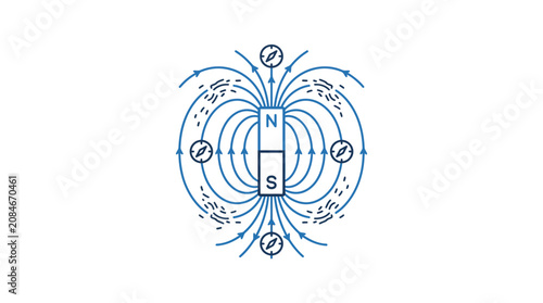 Billede på lærred Magnetic Field Diagram with Bar Magnet and Compasses