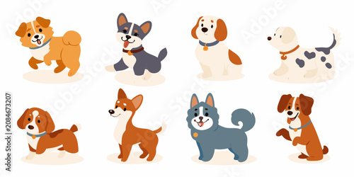 cartoon dogs collection in colorful vector style on white background dog breeds illustration canine puppy animal pet funny cute design graphic
