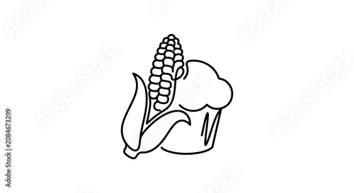 Foto Minimalist line art of a corn cob and muffin, representing sweet corn and baked goods