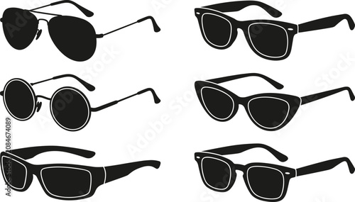 Fotografie Sunglasses Silhouette Vector Set, Black Fashion Eyewear Icons Collection with Av