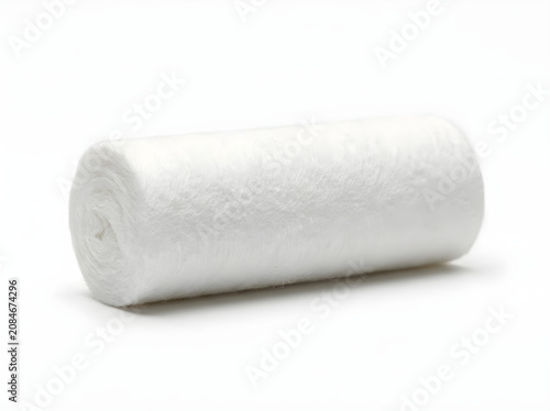 Roll of soft white fabric or cotton padding isolated on white background
