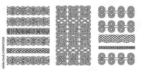 Quadro su tela Interlaced Knotwork Patterns Black And White Vector Illustration