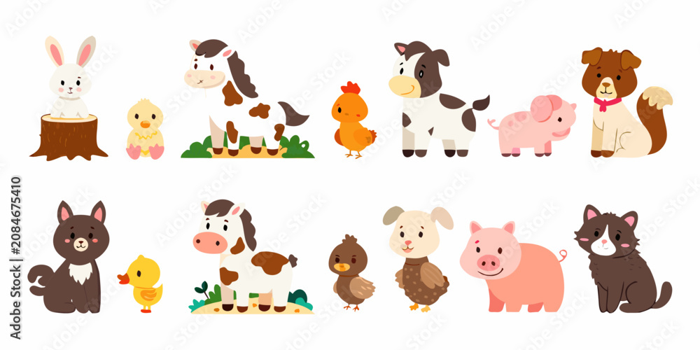 Fototapeta premium Farm animals vector illustration with colorful designs on a white background