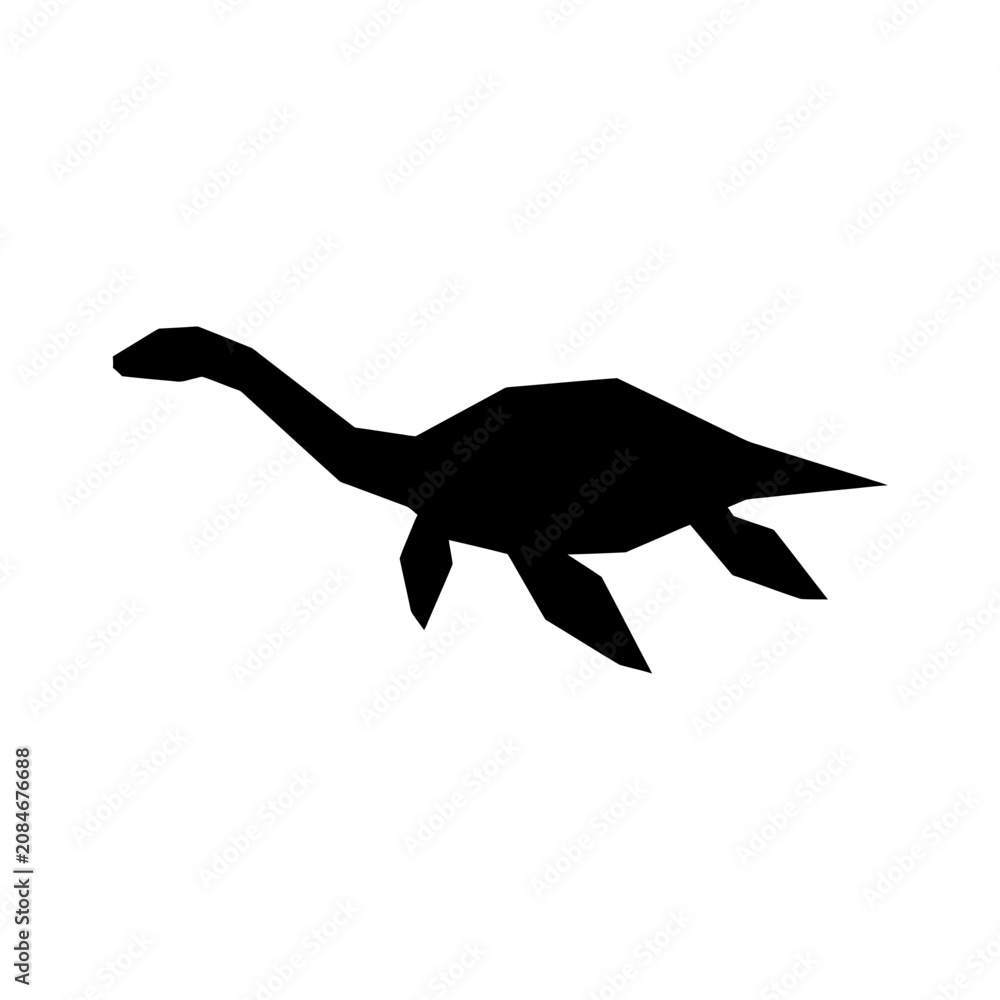 Obraz premium Plesiosaur, dinosaur, sea reptile, black silhouette, vector icon isolated on White Background silhouette
