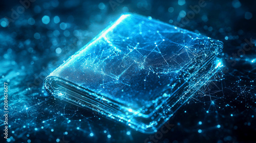 Digital wallet on a virtual surface with glowing lines and connections in a technology setting