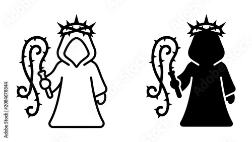Εκτύπωση καμβά Jesus Christ icon, Crown of Thorns, Scourge and Robe: A religious icon depicting Jesus Christ in a hooded robe, adorned with a crown of thorns, and holding a scourge