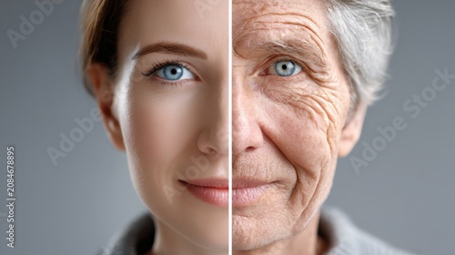 Transformative journey of aging through a human face showing youth and age