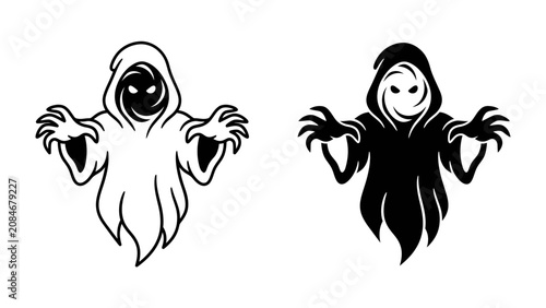 Canvastavla Spooky Specters: Two menacing spectral figures, one outlined in white and the other in black silhouette, with glowing eyes and clawed hands extended