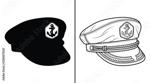 Fotografía Sailor Hat with a Detailed Anchor Badge and Braiding, Featuring a Contrasting Si
