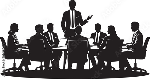 Konstfotografi Professional business people in silhouette attend a significant meeting led by a