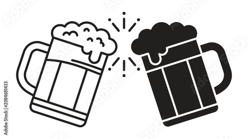 Konstfotografi Cheers to Friendship: Two steins of frothy beer clink together in a toast, symbolizing camaraderie and celebration