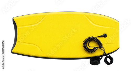 Foto Bright yellow bodyboard with coiled leash