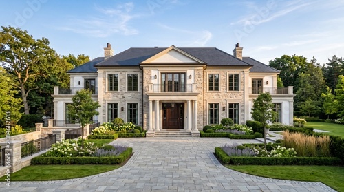 Luxury Neoclassical Mansion with Grand Columns and Palm Trees Exterior