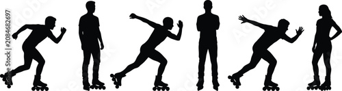 Bild auf Leinwand Black silhouettes of people rollerblading in different poses