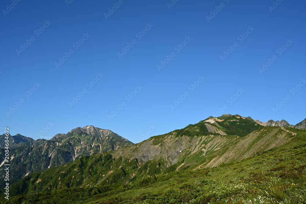 Fototapeta premium Climbing Mt. Karamatsu-dake, Nagano, Japan