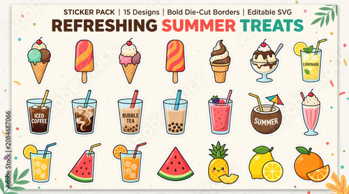 Refreshingly Cool Summer Sale Sticker Pack Beach Essentials, Sweet Treats, and Drinks for Sunny Fun