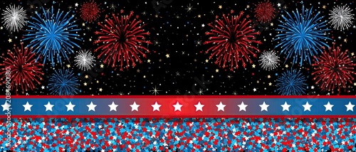 Celebration banner of United States Independence Day with fireworks background