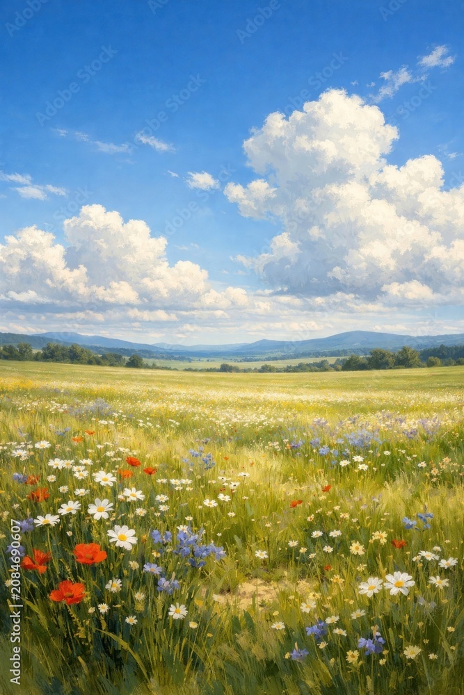 Fototapeta premium Vibrant wildflower meadow landscape.