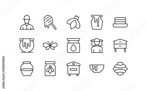Photos Bee and Honey line icon set