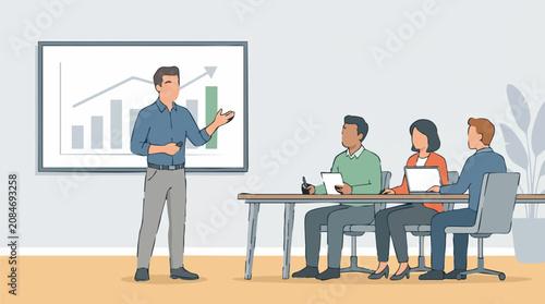 Fotografie Business presentation showing growth with a speaker and attentive team