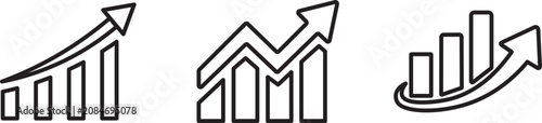 Growing bar chart icon vector, upward profit and revenue growth symbol, editable flat and outline chart icon