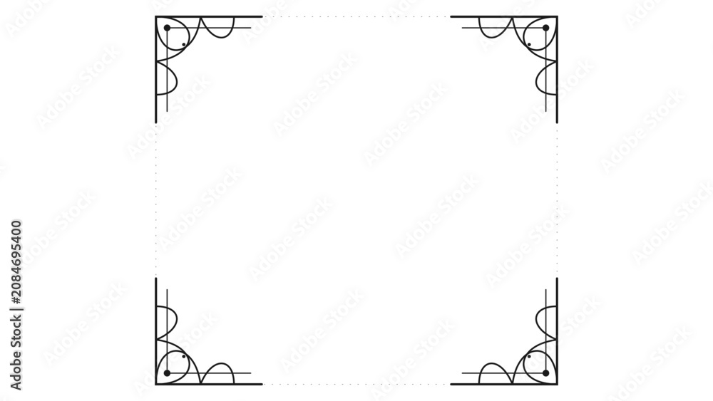 Fototapeta premium Minimalist black ornamental corner layout border on transparent background