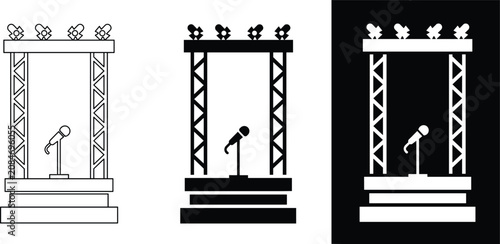Tableau sur toile Concert Concert Stage Truss Structure with Microphone and Spotlights Icon Vector