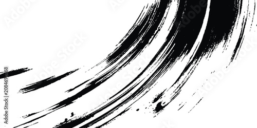 Abstract dynamic black dry brush stroke wave background with rough grunge texture vector illustration.
