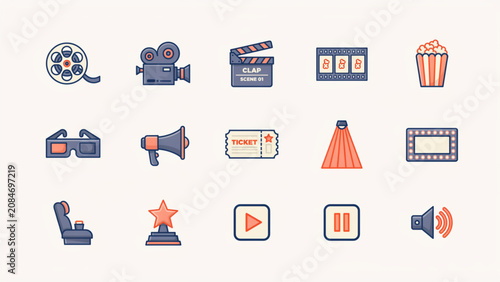 Set of colorful flat design icons for media and communication tools Vector