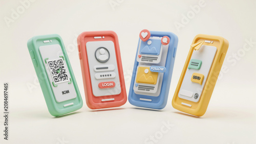 Assorted colorful lip balm tubes standing upright in a row Vector
