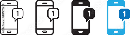 Smartphone Notification Icons Set Featuring Outline and Solid Glyph Icons for Mobile Alerts, New Messages, Unread Chat, Device Pings, System Reminders, App Updates, Graphic Assets