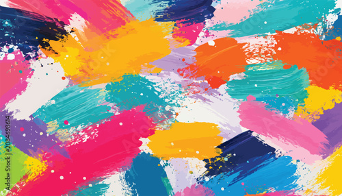 Cuadro en lienzo Colorful abstract brushstrokes pattern with vibrant hues and textured paint appl