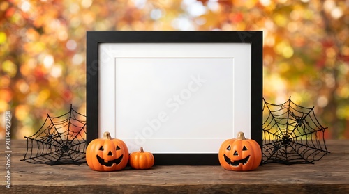 Halloween decorations with pumpkins and spider webs outside
