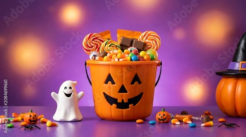Halloween trick or treat bucket with candy and toys