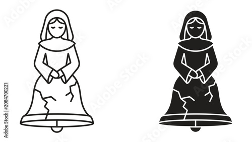 Valokuva Broken Bell with Nun Silhouette: A stark representation of a cracked bell paired with a solemn nun silhouette, symbolizing sorrow, loss, or a silenced voice