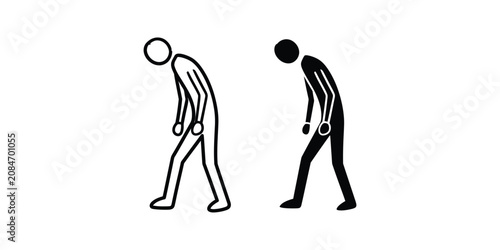 Obraz na plátně Depressed and tired stick figures walking with slumped posture representing burn