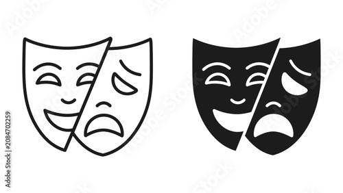 Obraz na płótnie Theater Masks of Joy and Sorrow: An artistic depiction of classic theater masks, one representing comedy with a smiling face, and the other representing tragedy with a crying face