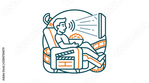 Person Watching Movie Vector Illustration