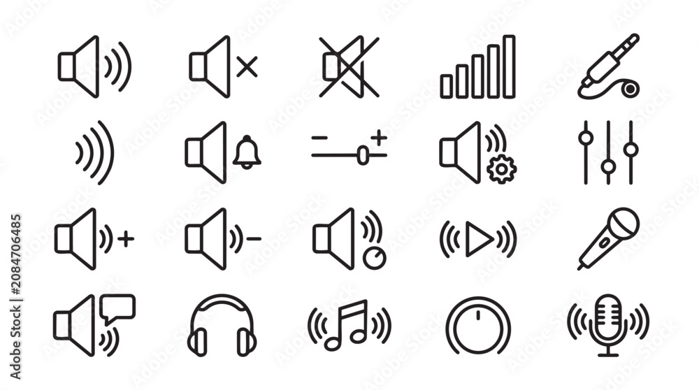 Fototapeta premium Comprehensive collection of audio settings sound media interface icons settings interface