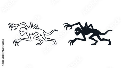 Canvastavla Alien Creature Icon: A stylized illustration depicts a creepy, thin alien creature with long claws and a tail, shown in both a line drawing and a solid silhouette