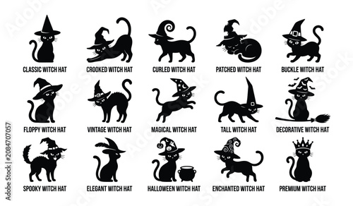 Canvas Print Halloween witch cats silhouette collection diverse designs for spooky season gra