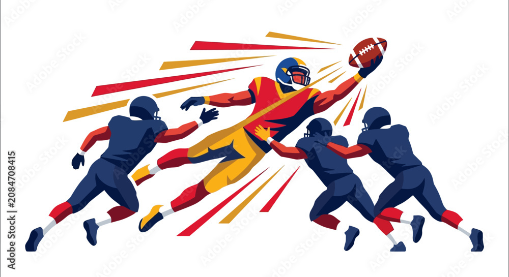 Obraz premium Dynamic Vector Illustration of American Football Player Diving for Catch