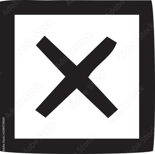 Cuadro en lienzo Black x mark inside square box on white