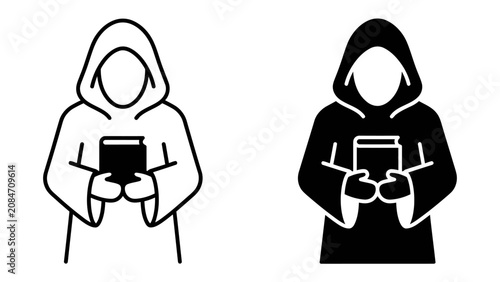 Tableau sur toile Monk with Holy Book: A solemn monk, cloaked and hooded, holds a sacred text, representing devotion and religious study