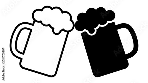 Принти на полотні Cheers to Good Times: Two frothy mugs of beer, one black and one white, clink together in a celebratory toast, embodying friendship and good spirits