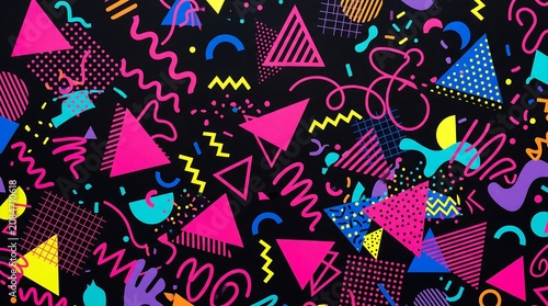 Obraz na płótnie Vibrant 90s Memphis Style Geometric Seamless Pattern