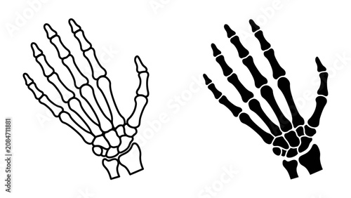 Foto Skeleton Hand Comparison: A graphic comparison showcasing a skeletal hand in outline and silhouette form, highlighting bone structure and anatomy