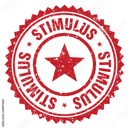 Foto stimulus red grunge round stamp. stimulus stamp