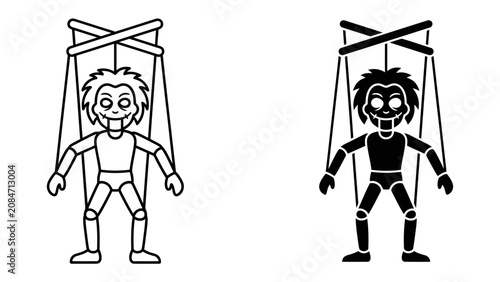 Konstfotografi Puppet Master's Strings: An eerie illustration depicting a doll-like puppet controlled by strings, embodying themes of manipulation and lack of control