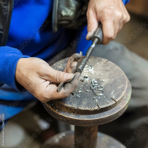 Hands pouring water into glass container.